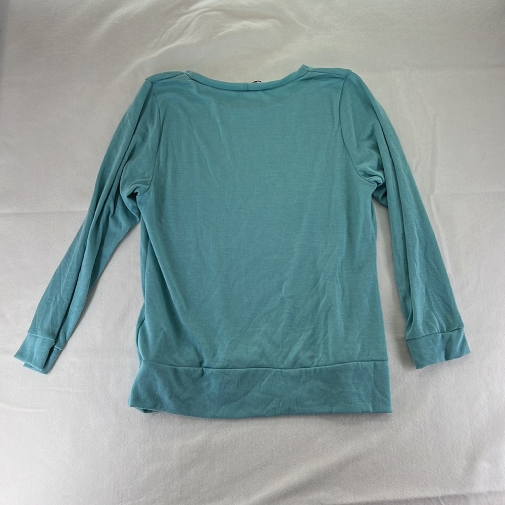 Libian Long Sleeve Shirt Sweater Blouse Love Rhinestone Blue Womens Size 1X - Picture 2 of 8
